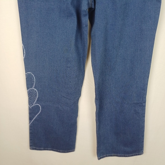 NWT Quacker Factory Beaded Sparkle Heart Stretch Denim Blue Jeans Large A3446 - Picture 8 of 8